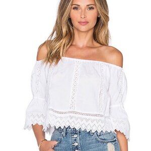Tularosa Revolve White Crochet Lace Trim OTS Top " Isabella " Bright White